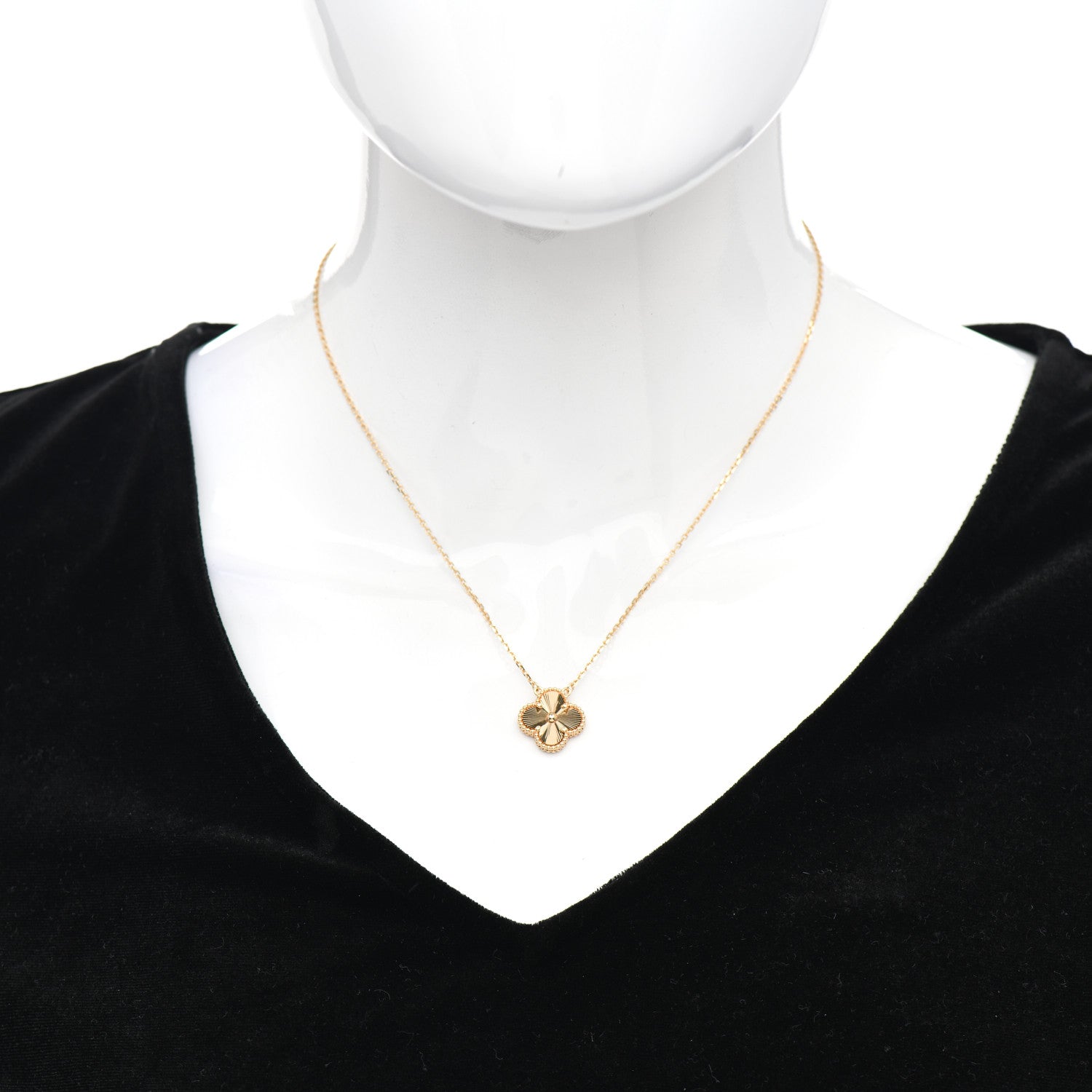 Van Cleef & Arpels 18K Yellow Gold Guilloche Vintage Alhambra Pendant Necklace 2 of 5