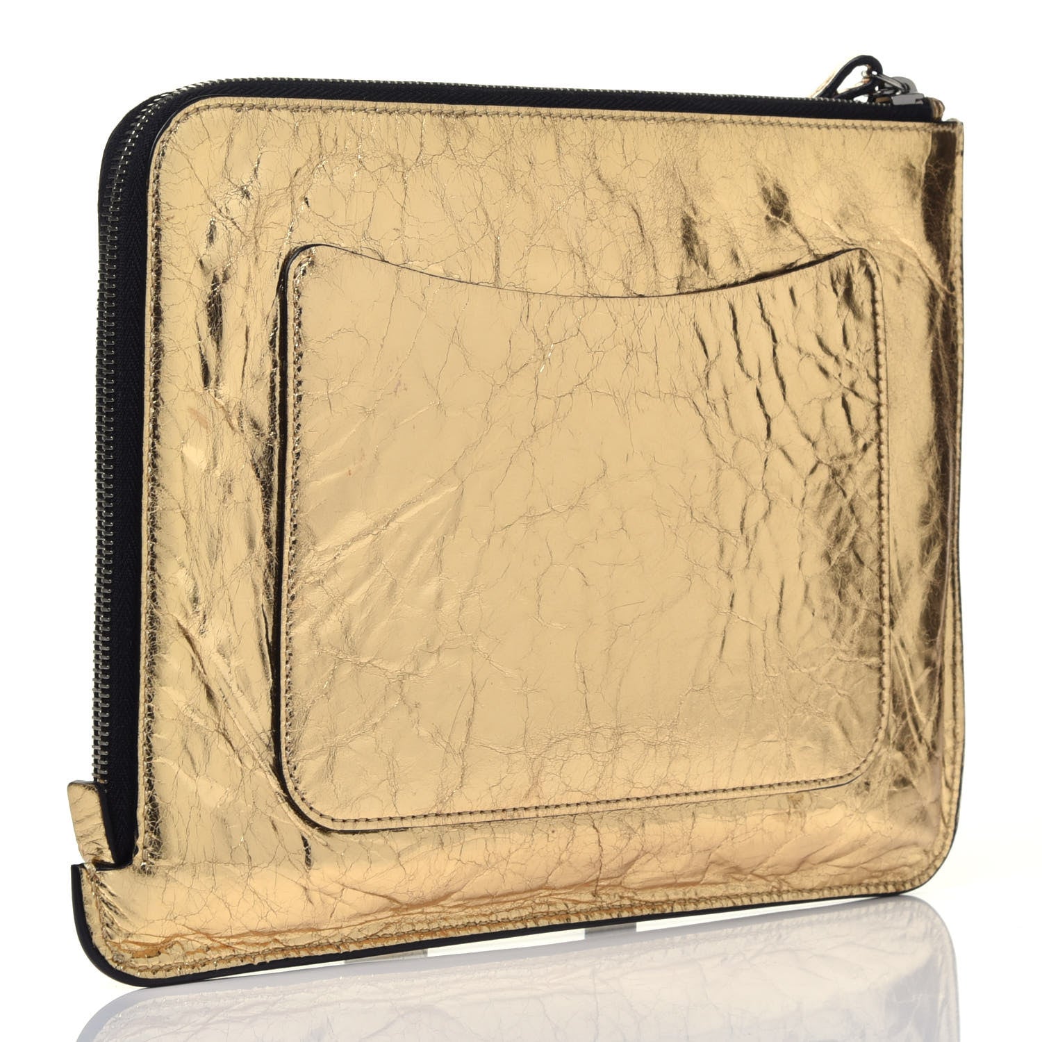 Chanel Metallic Lambskin Medium Je Ne Suis Pas En Solde Pouch Clutch Gold 3 of 7