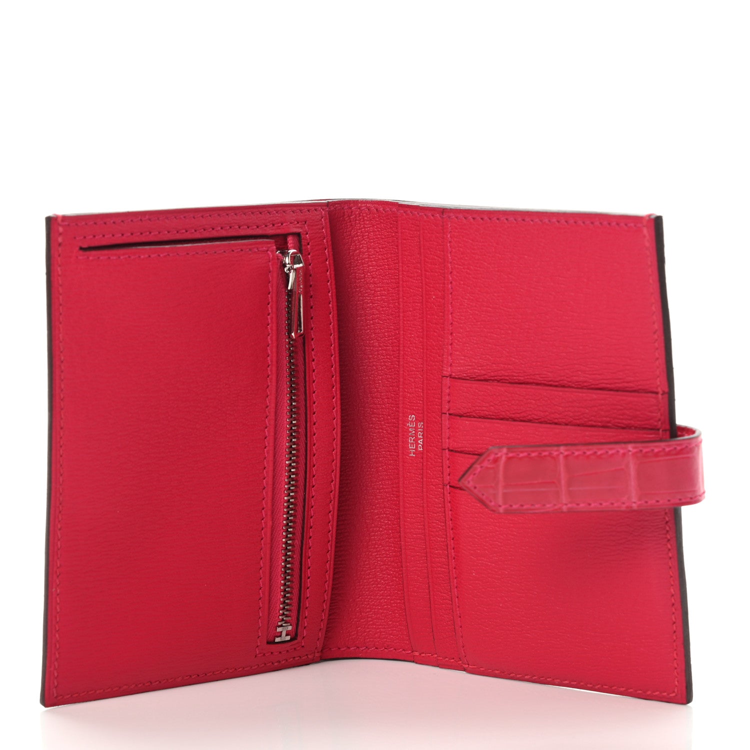 Hermes Shiny Alligator Bearn Compact Wallet Rose Extreme 5 of 8