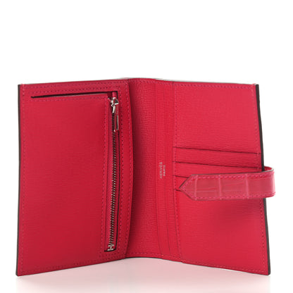 Hermes Shiny Alligator Bearn Compact Wallet Rose Extreme 5 of 8