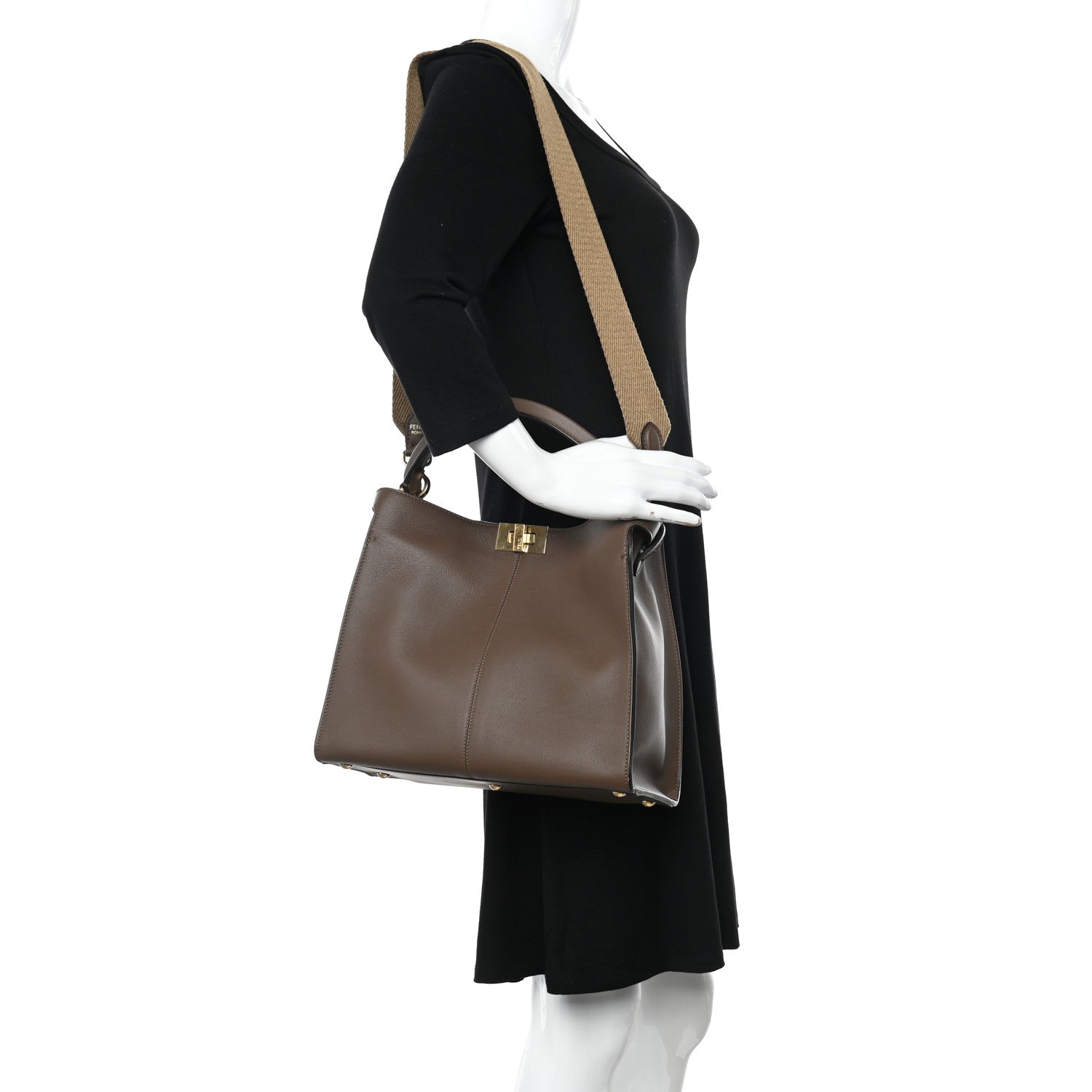 Fendi Vitello Seta Glazed Fabric FF 1974 Medium Peekaboo X-Lite Maya Mogano Panna 2 of 13
