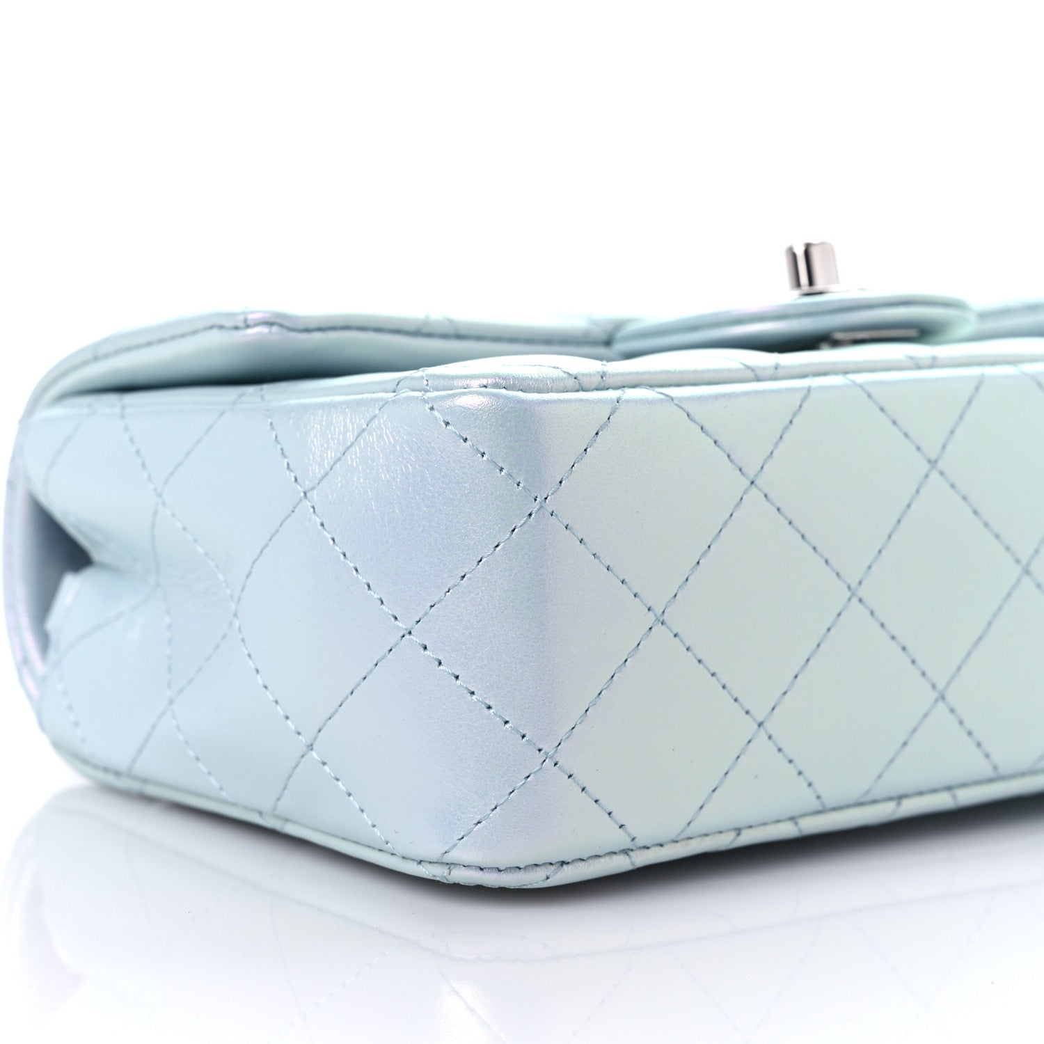 Chanel Iridescent Calfskin Quilted Mini Rectangular Flap Light Blue 8 of 10