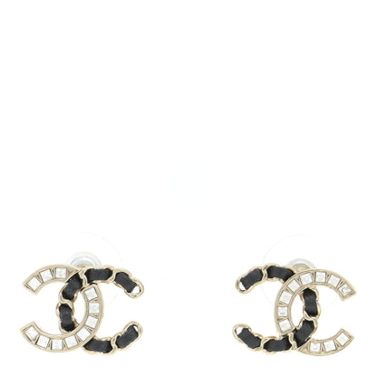Chanel Crystal Baguette Lambskin Chain CC Vintage Allure Stud Earrings Black Gold 1 of 5