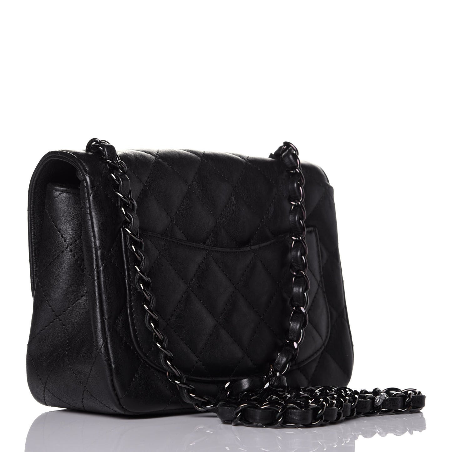 Crumpled Calfskin Quilted Mini Square Flap So Black
