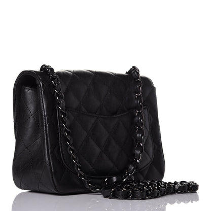 Chanel Crumpled Calfskin Quilted Mini Square Flap So Black 2 of 9
