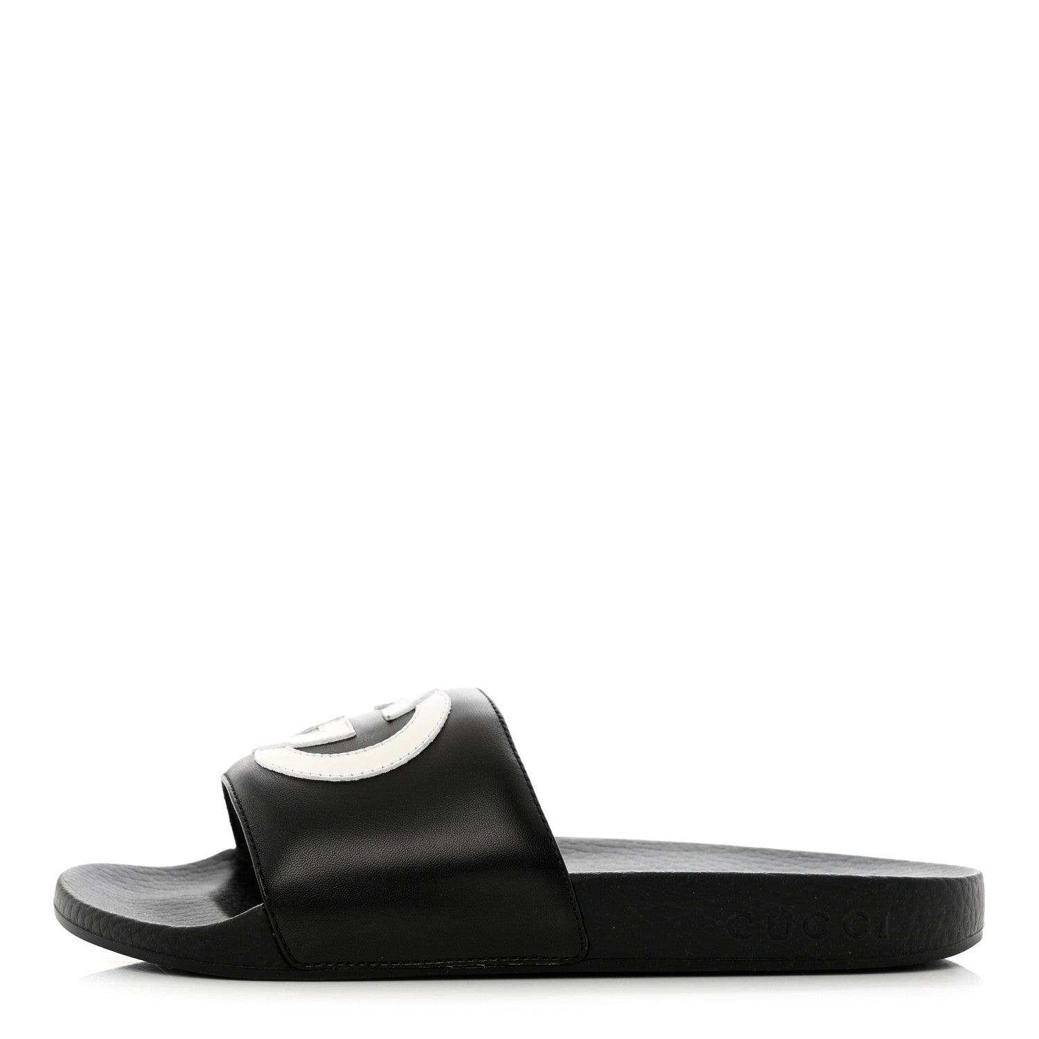 Gucci Nappa Miro Soft Calfskin Womens Interlocking G Slide Sandals 36 Black White 1 of 8