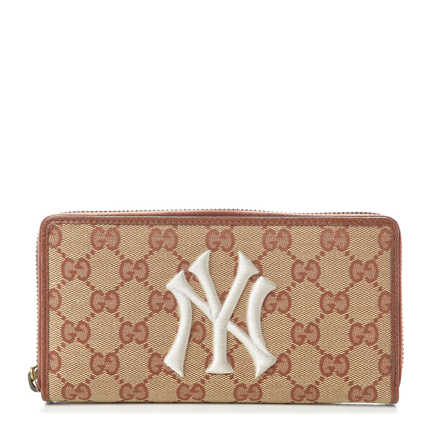 Gucci X MLB GG Monogram NY Yankees Zip Around Wallet Beige Ruggine Ivory 1 of 8