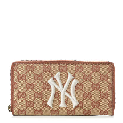 Gucci X MLB GG Monogram NY Yankees Zip Around Wallet Beige Ruggine Ivory 1 of 8