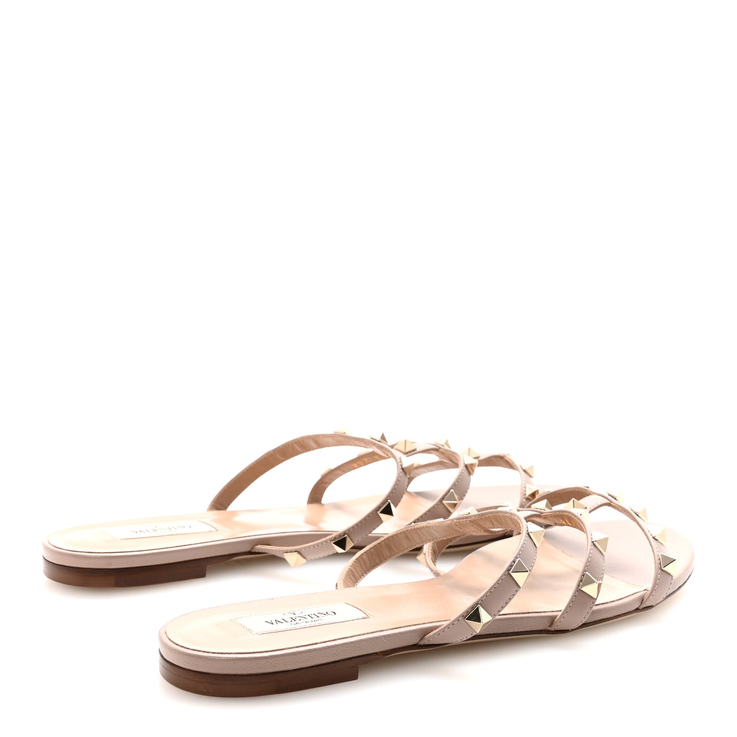 Calfskin Rockstud Caged Flat Slide Sandals 41 Poudre