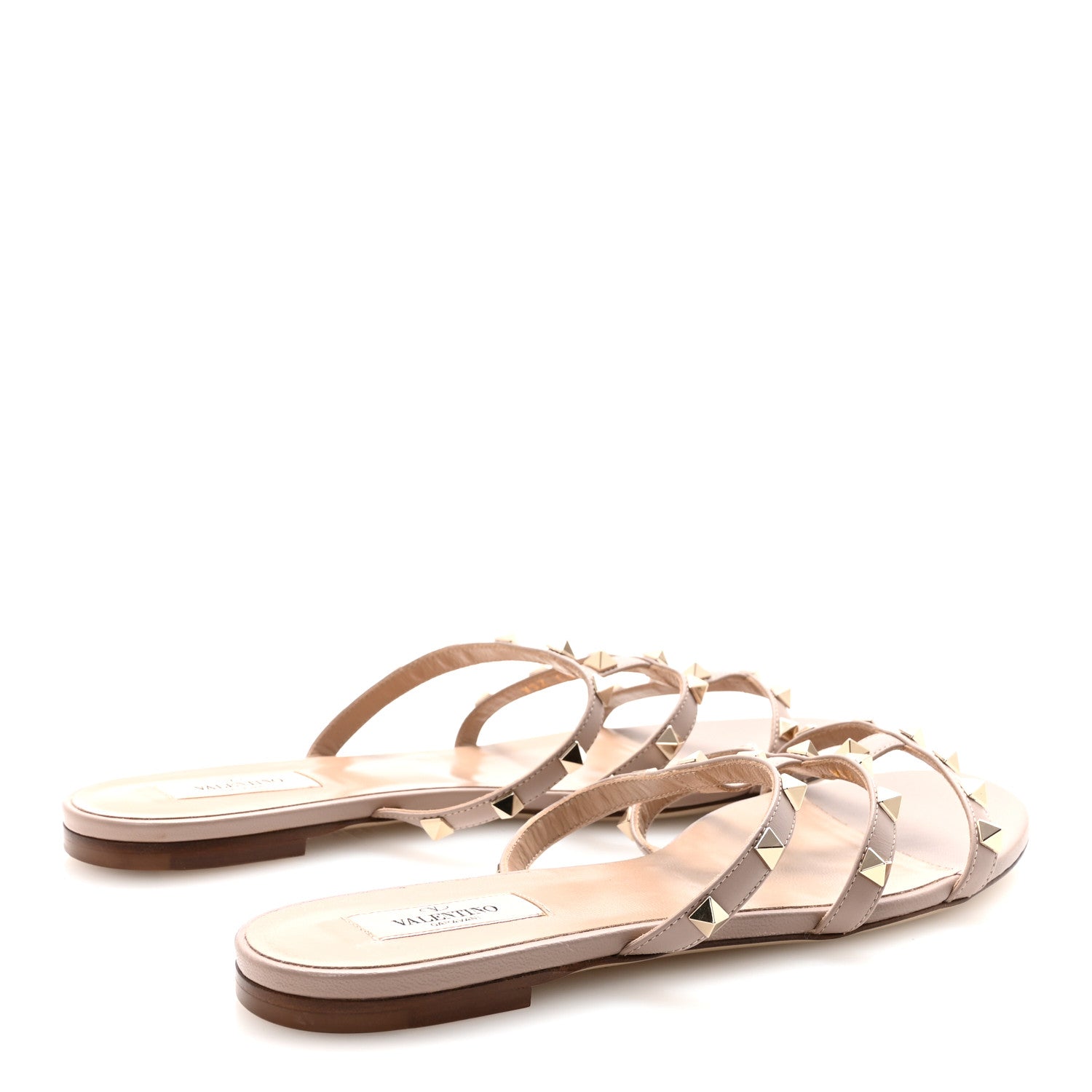 Valentino Garavani Calfskin Rockstud Caged Flat Slide Sandals 41 Poudre 5 of 8