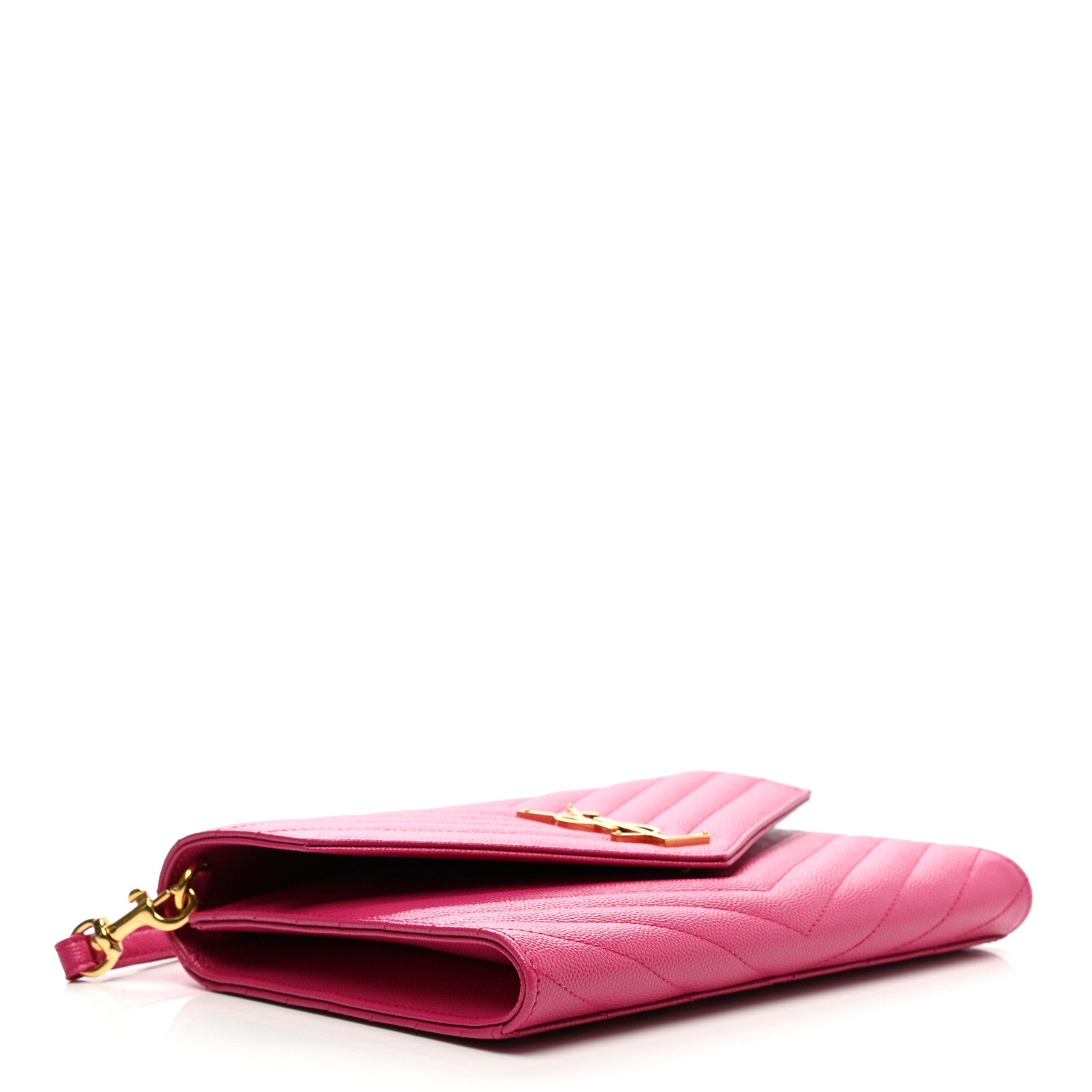 Saint Laurent Grain De Poudre Matelasse Chevron Monogram Envelope Clutch Fuchsia 4 of 8
