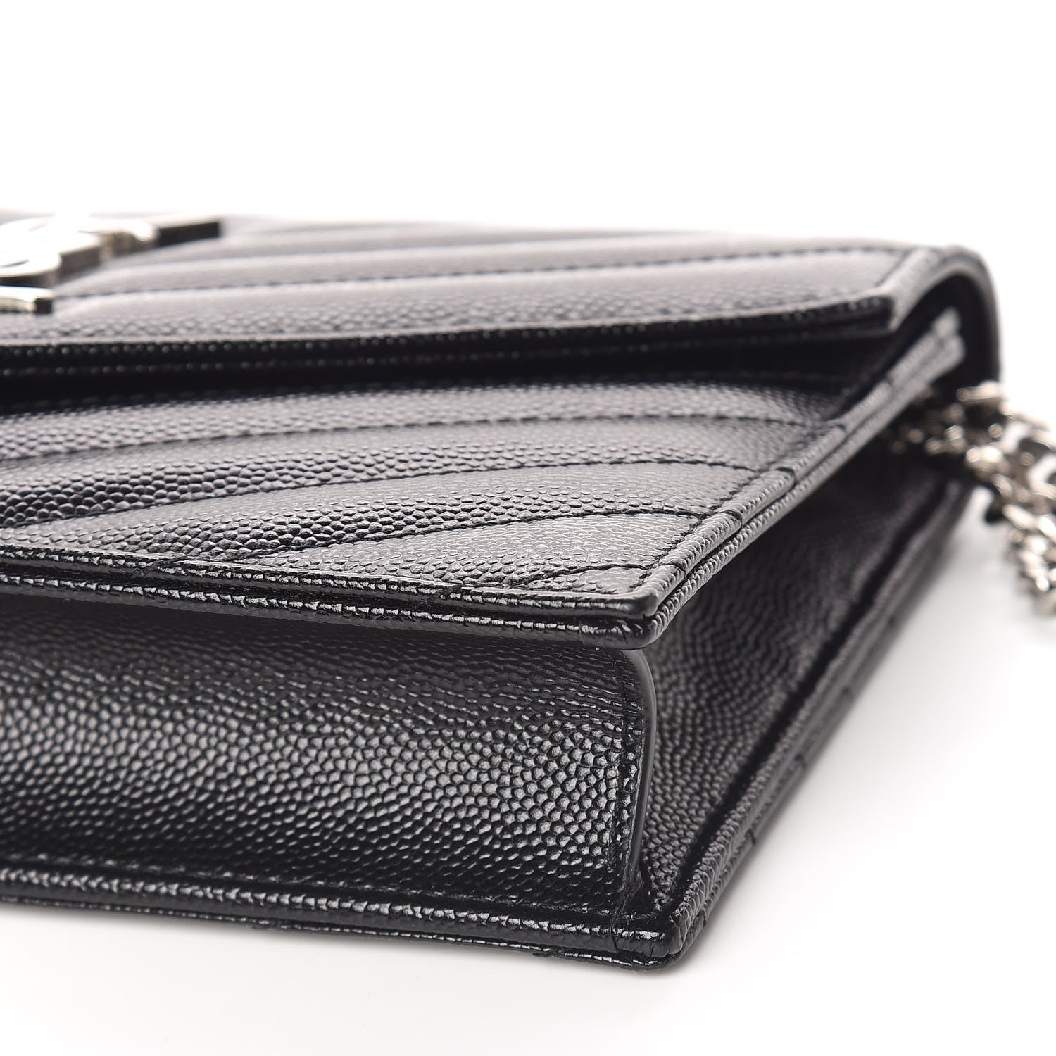 Saint Laurent Grain De Poudre Matelasse Chevron Monogram Envelope Chain Wallet Black 6 of 10