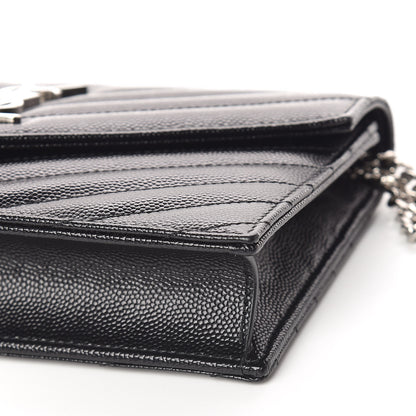 Saint Laurent Grain De Poudre Matelasse Chevron Monogram Envelope Chain Wallet Black 6 of 10