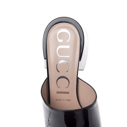 Gucci Patent Lexi Horsebit Mid-Heel Slide Sandals 39 Black 7 of 11