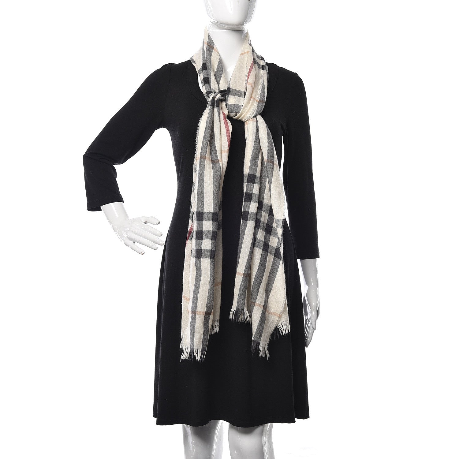 Burberry Merino Wool Cashmere Check Lightweight Scarf Ivory 2 of 6