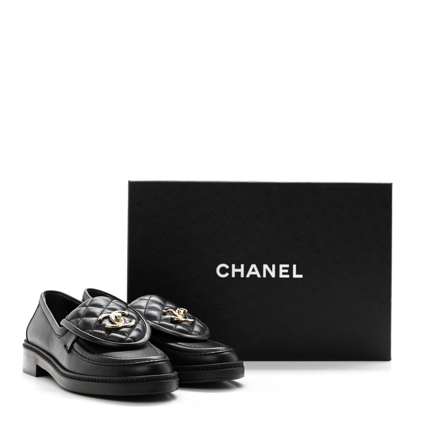 Lambskin Quilted CC Turnlock Loafers 36 Black