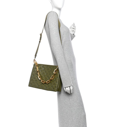 Louis Vuitton Lambskin Embossed Monogram Coussin MM Khaki 2 of 10
