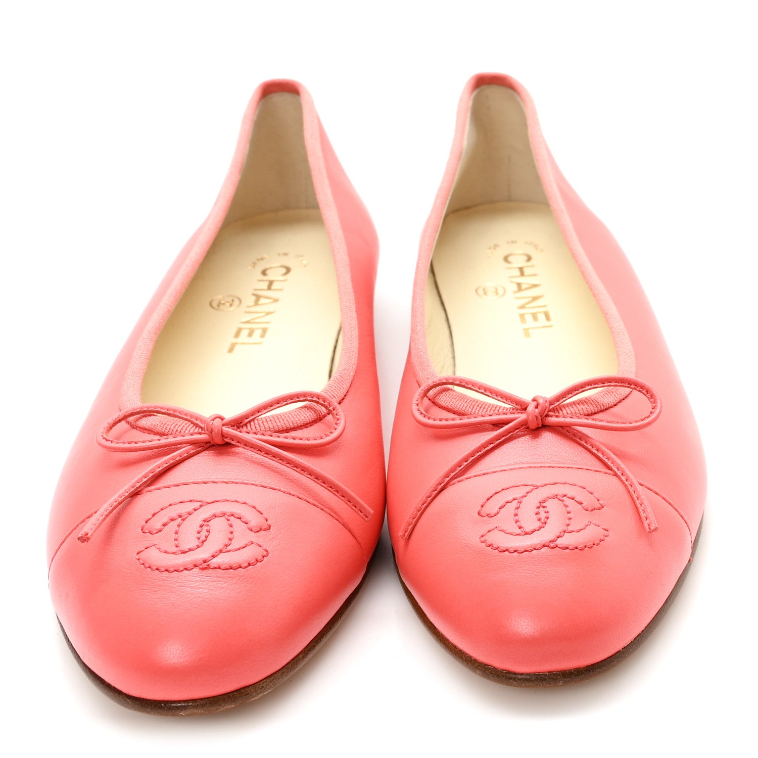 Chanel Lambskin Cap Toe Ballerina Flats 38 Coral 3 of 9