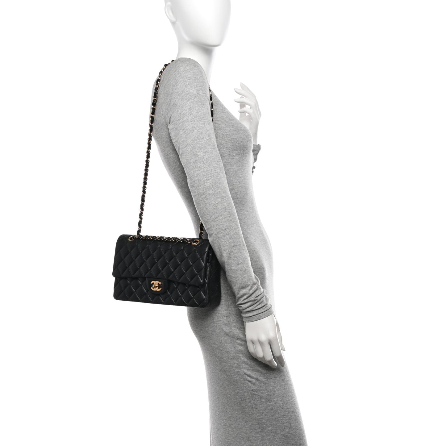 Lambskin Quilted Medium Double Flap Black