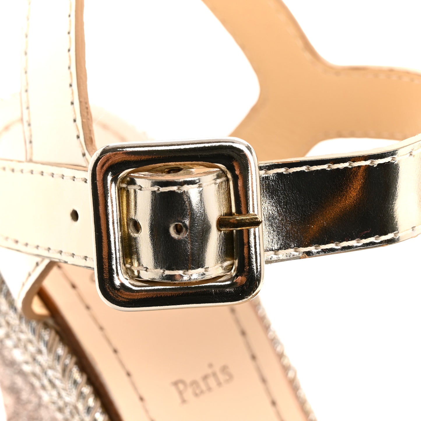 Calfskin Glitter Almeria 120 Wedge Sandals 37 Light Gold