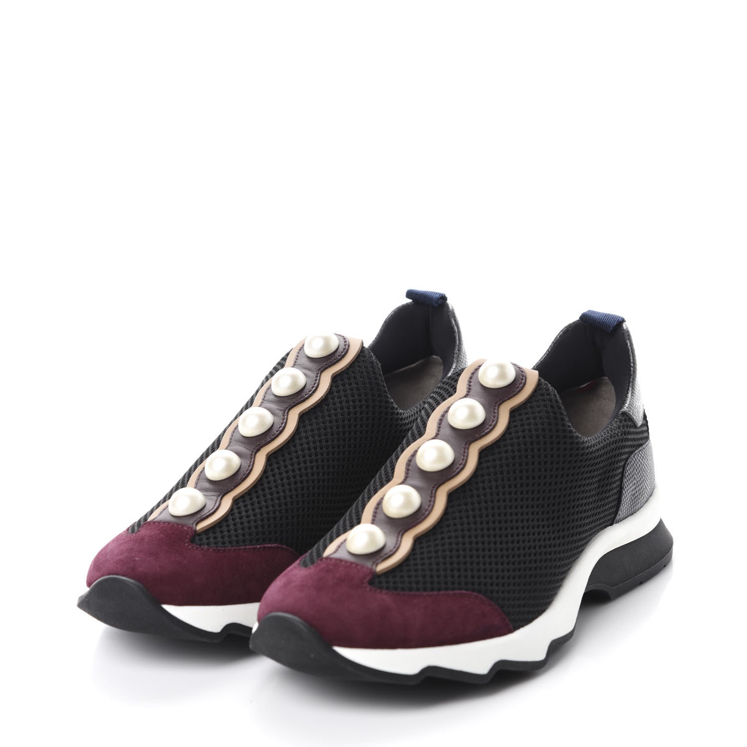 Fendi Neoprene Lizard Embellished Pearl Technical Sneakers 36.5 Black Amarone Asfalto 3 of 10