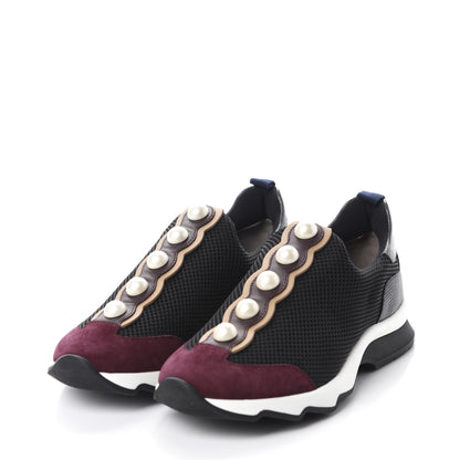 Fendi Neoprene Lizard Embellished Pearl Technical Sneakers 36.5 Black Amarone Asfalto 3 of 10