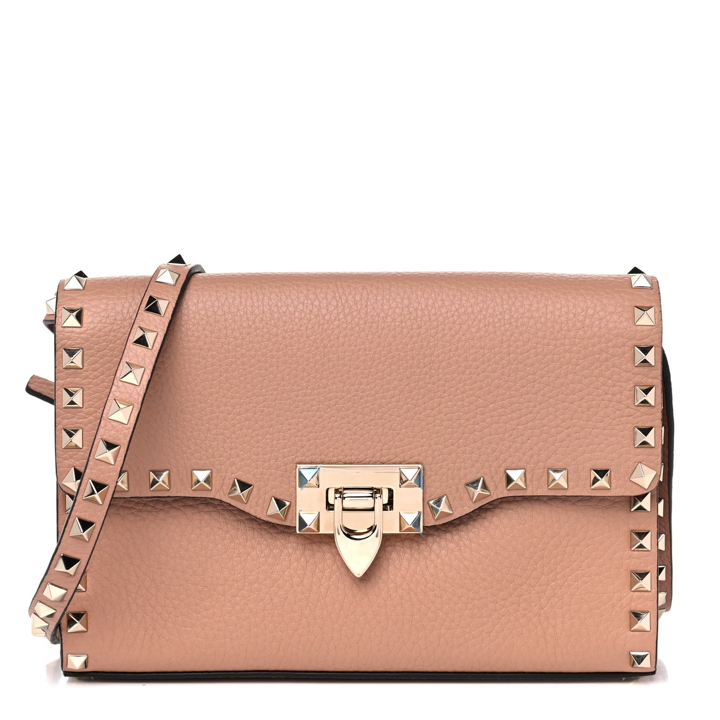 Pebbled Calfskin Medium Rockstud Flip Lock Crossbody Bag Skin Sorbet