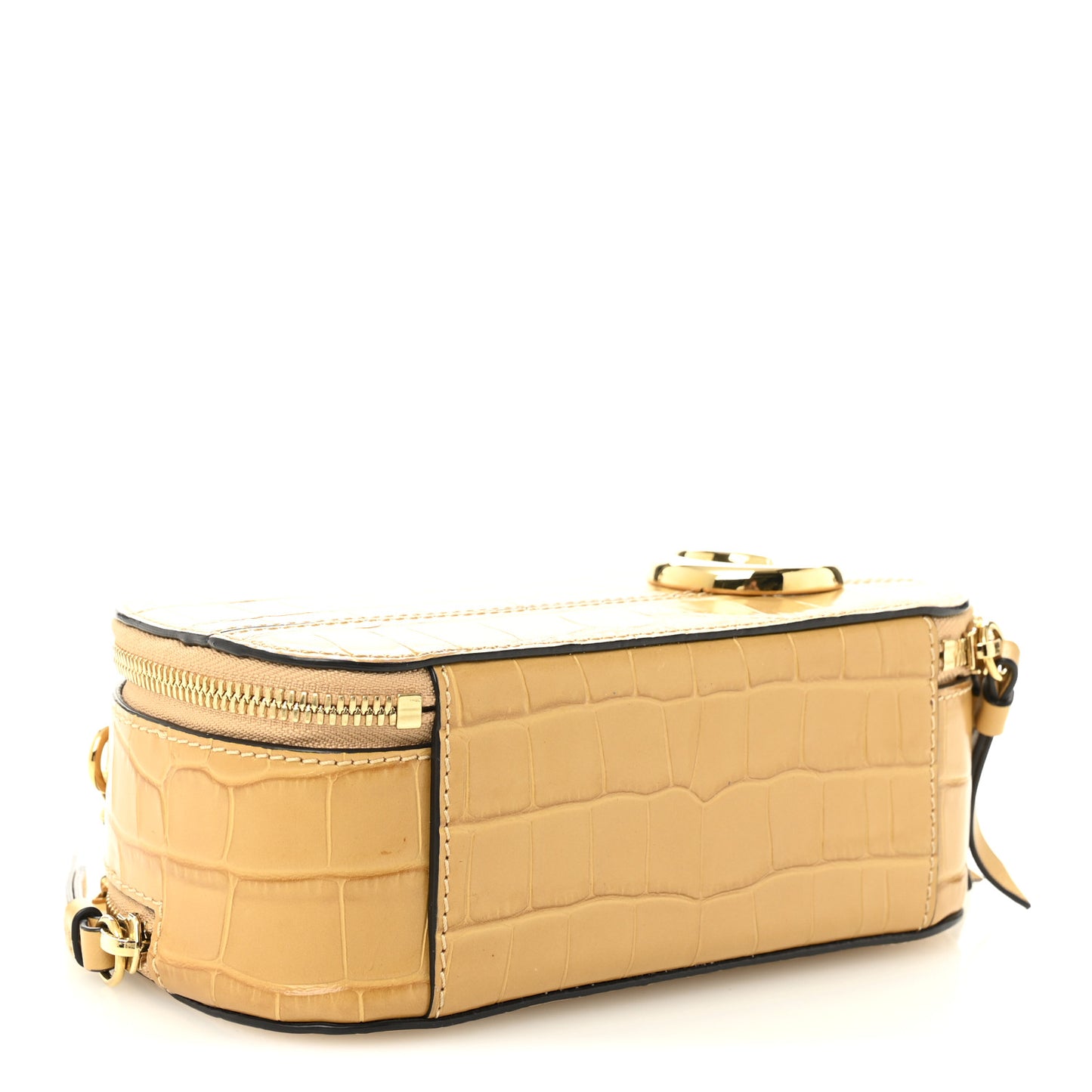 Calfskin Crocodile Embossed Mini C Vanity Bag Honey Gold