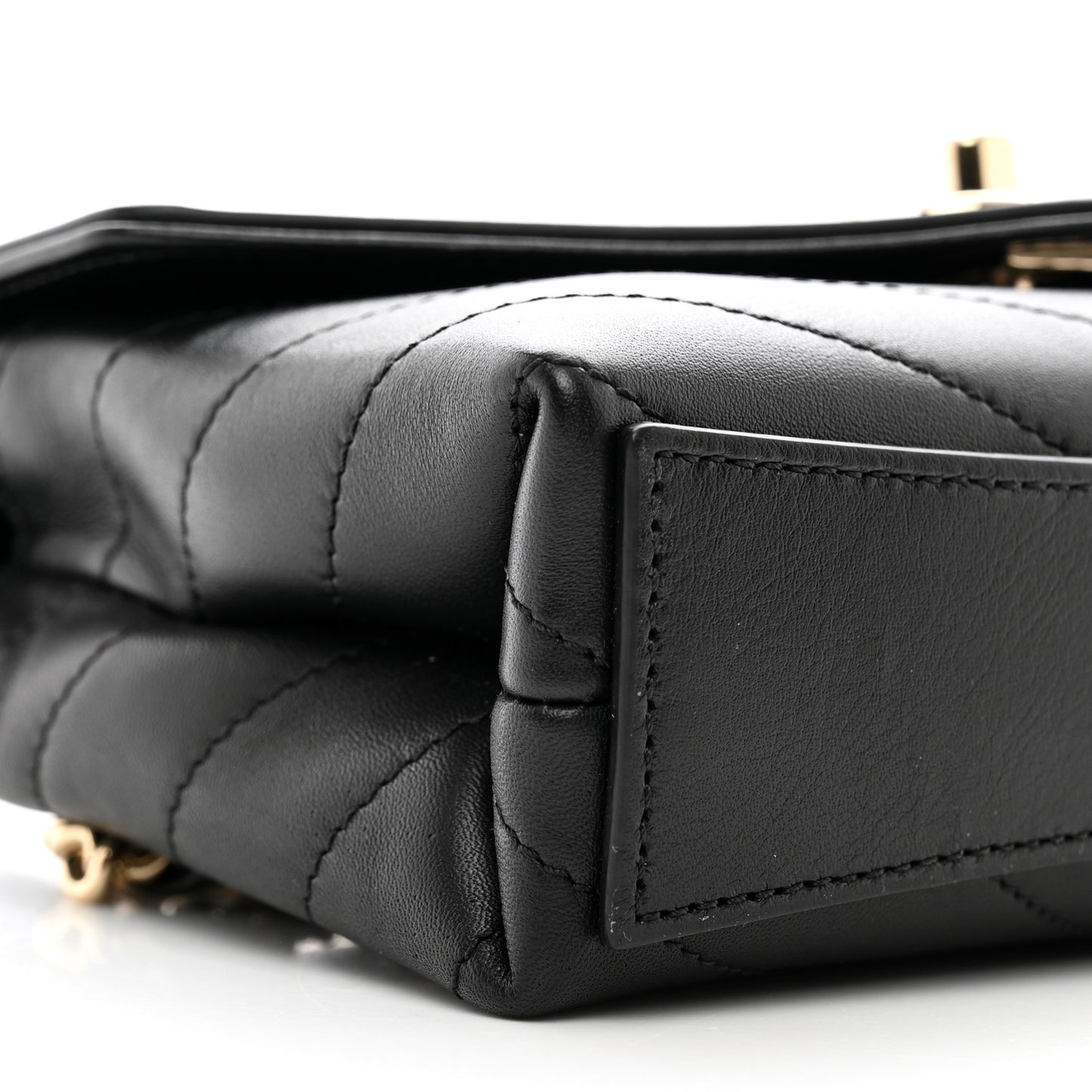 Calfskin Chevron Stitched Coco Waist Bag Black