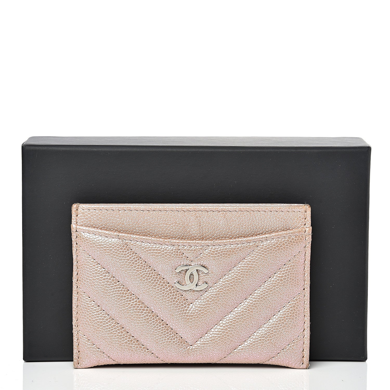 Chanel Metallic Caviar Chevron Quilted Card Holder Light Gold 12 of 12