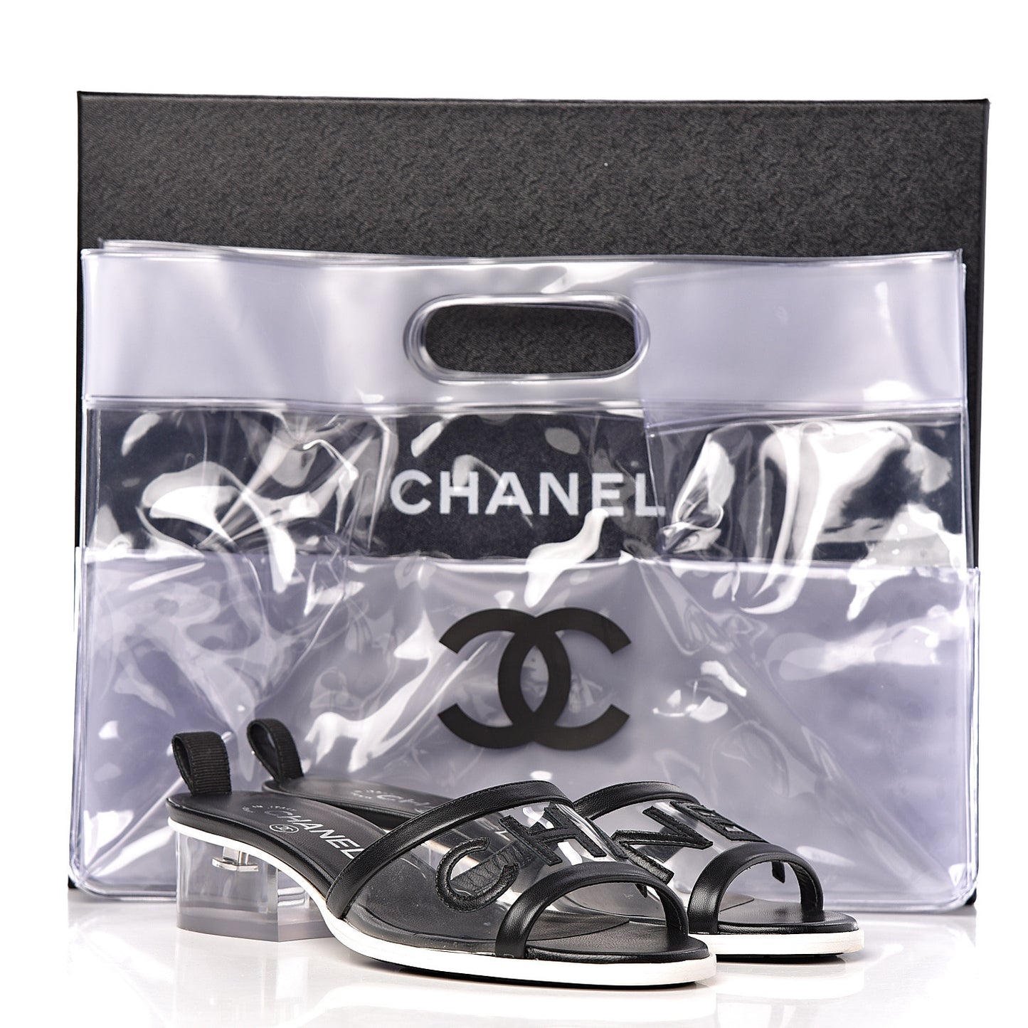 PVC Lambskin Logo Mules 36.5 Black