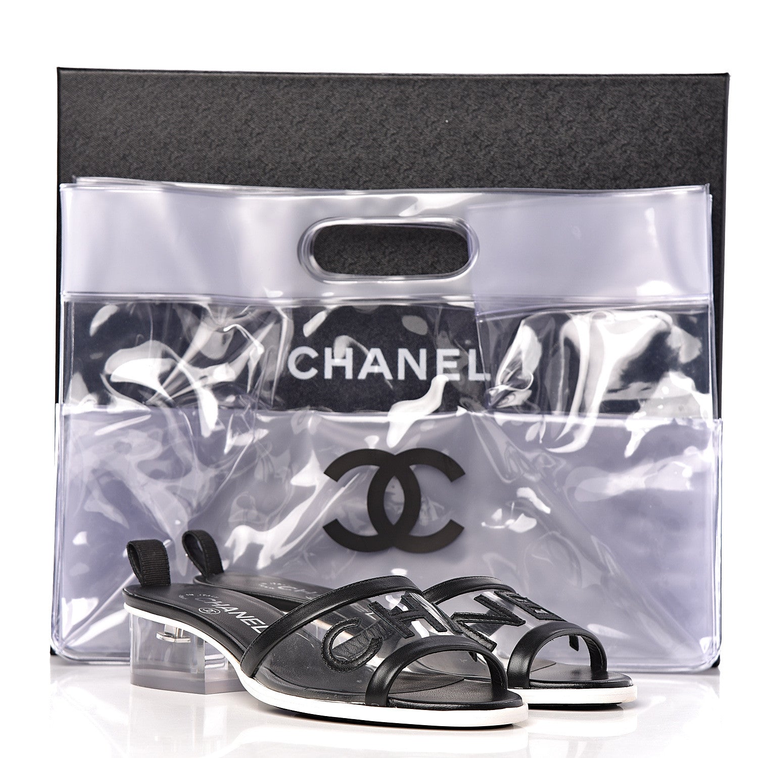 Chanel PVC Lambskin Logo Mules 36.5 Black 9 of 9