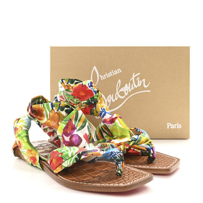 Christian Louboutin Calfskin Crocodile Embossed Crepe Satin Floral Niloofar Flat Sandals 38 Multicolor Biscotto 9 of 9