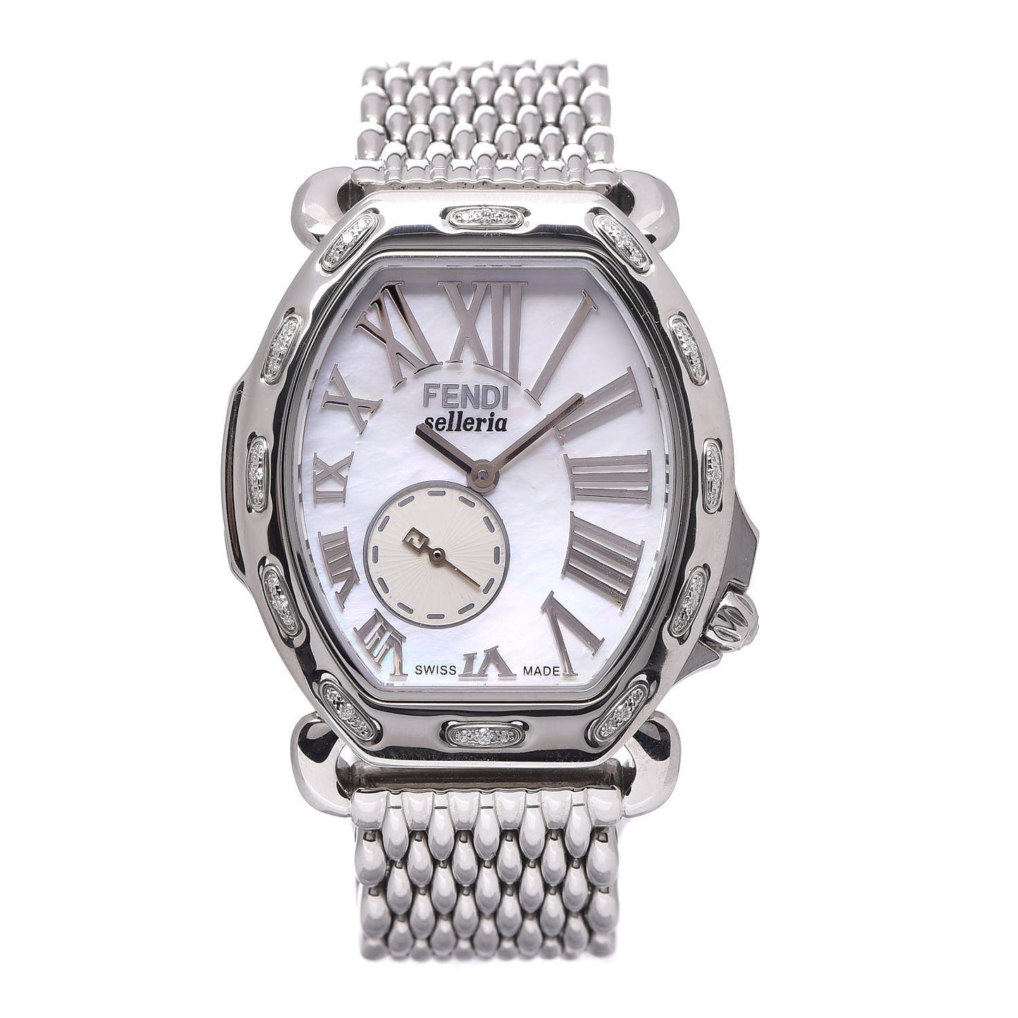 Stainless Steel Diamond Mother of Pearl 34mm Selleria Tonneau Quartz Watch