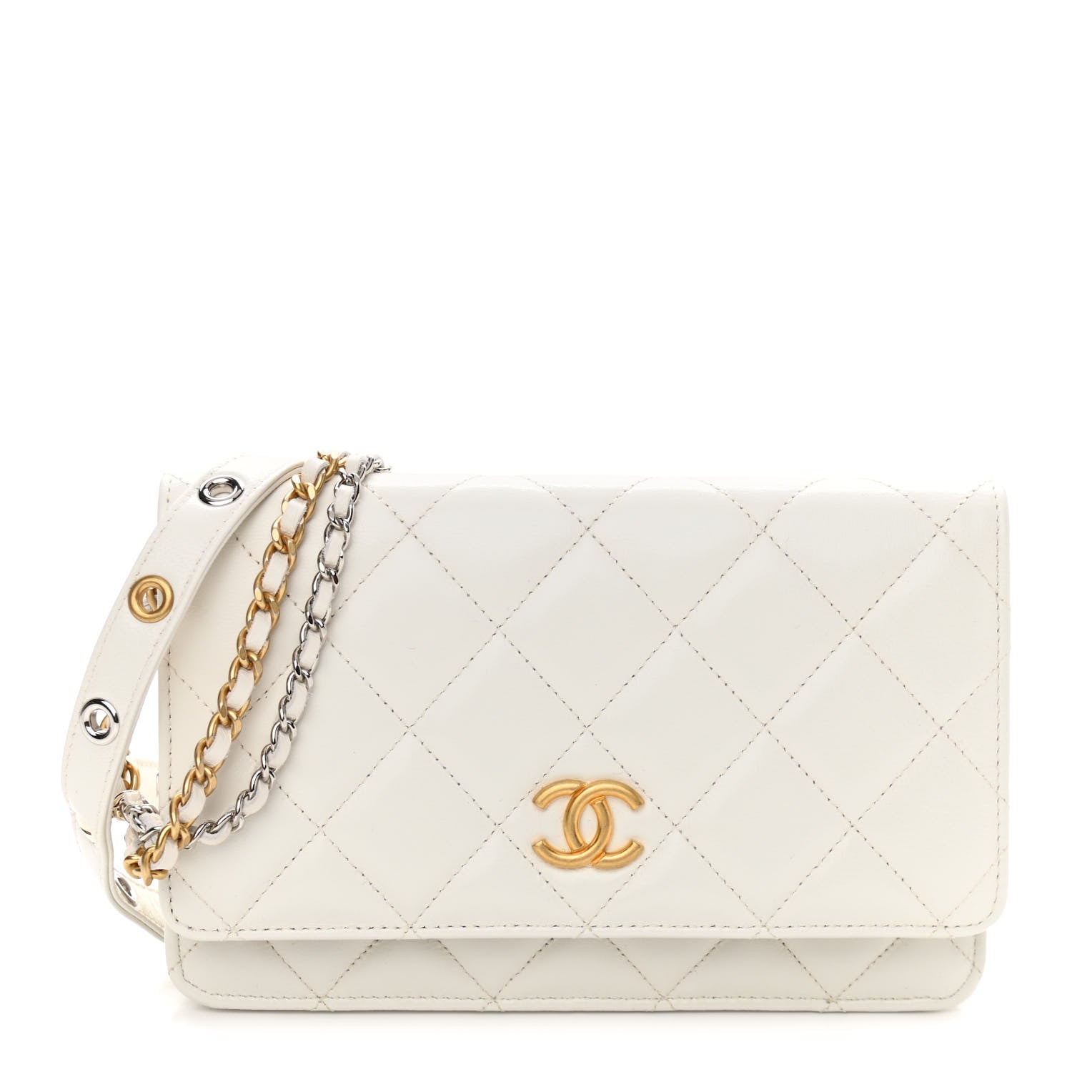 Chanel Goatskin Quilted Punk Essentials Wallet On Chain WOC White 1 of 12