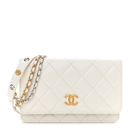 Chanel Goatskin Quilted Punk Essentials Wallet On Chain WOC White 1 of 12