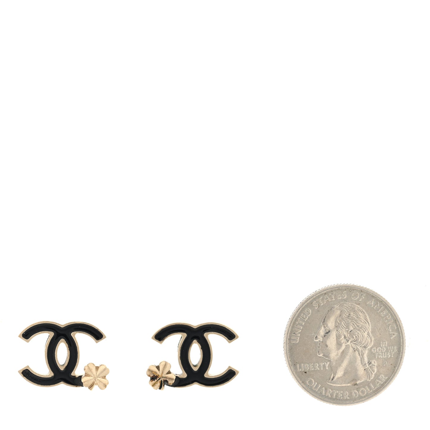 Enamel CC Clover Earrings Black Gold