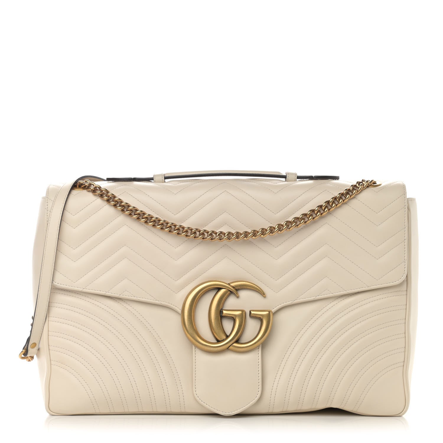 Gucci Calfskin Matelasse Maxi GG Marmont Top Handle Shoulder Bag Mystic White 1 of 12