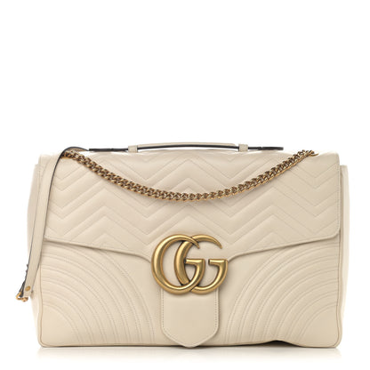 Gucci Calfskin Matelasse Maxi GG Marmont Top Handle Shoulder Bag Mystic White 1 of 12
