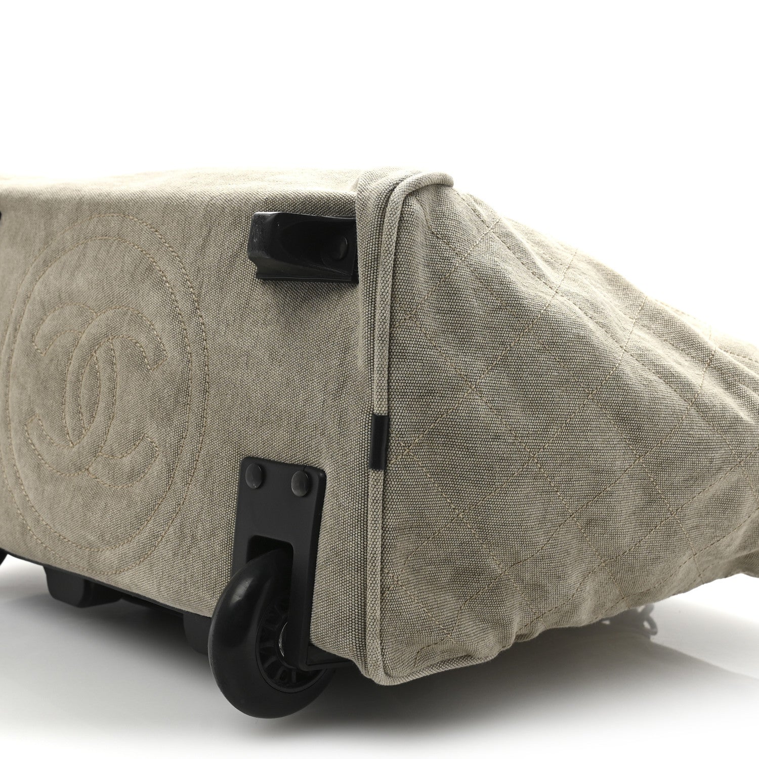 Chanel Washed Toile Calfskin Quilted Trolley Beige Black 10 of 13