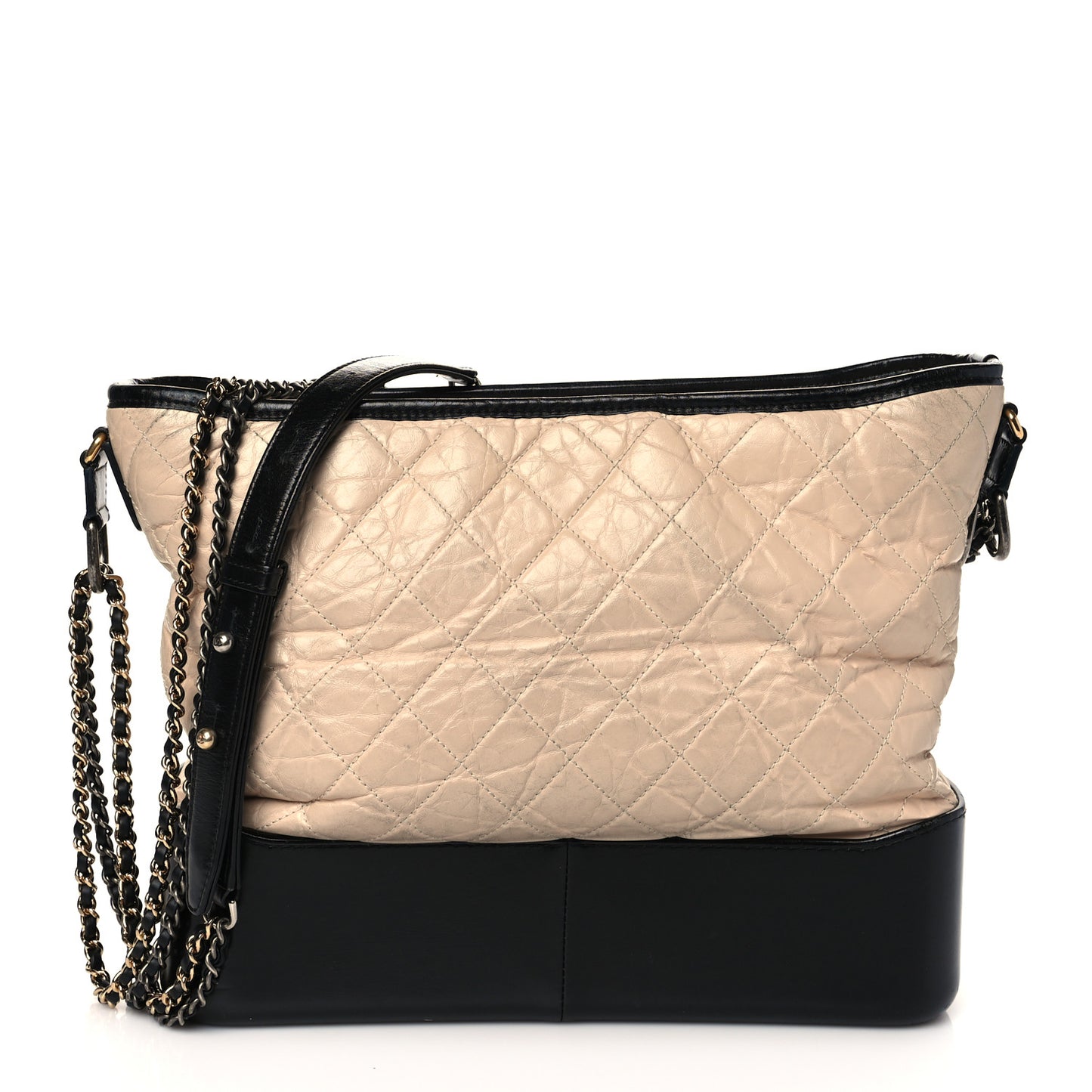 Aged Calfskin Quilted Large Gabrielle Hobo Beige Black