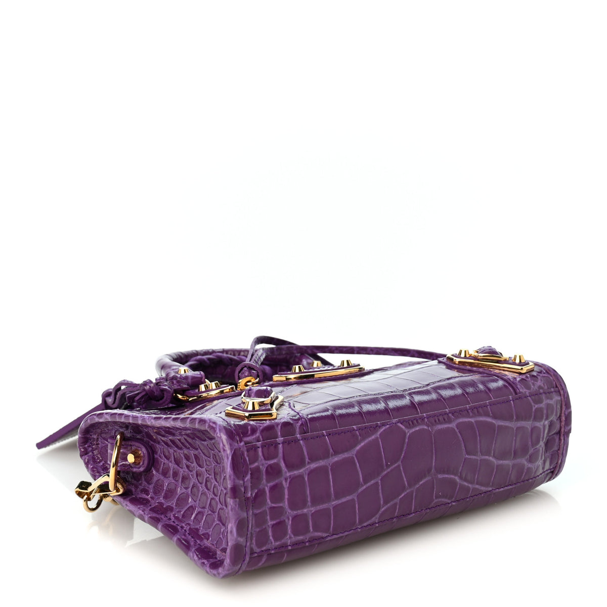 Calfskin Crocodile Embossed Gold Metallic Edge Hardware Nano City Purple