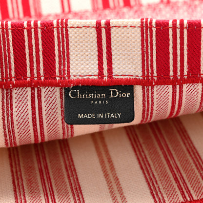 Christian Dior Canvas Embroidered Mykonos Large Striped Book Tote Red 6 of 11
