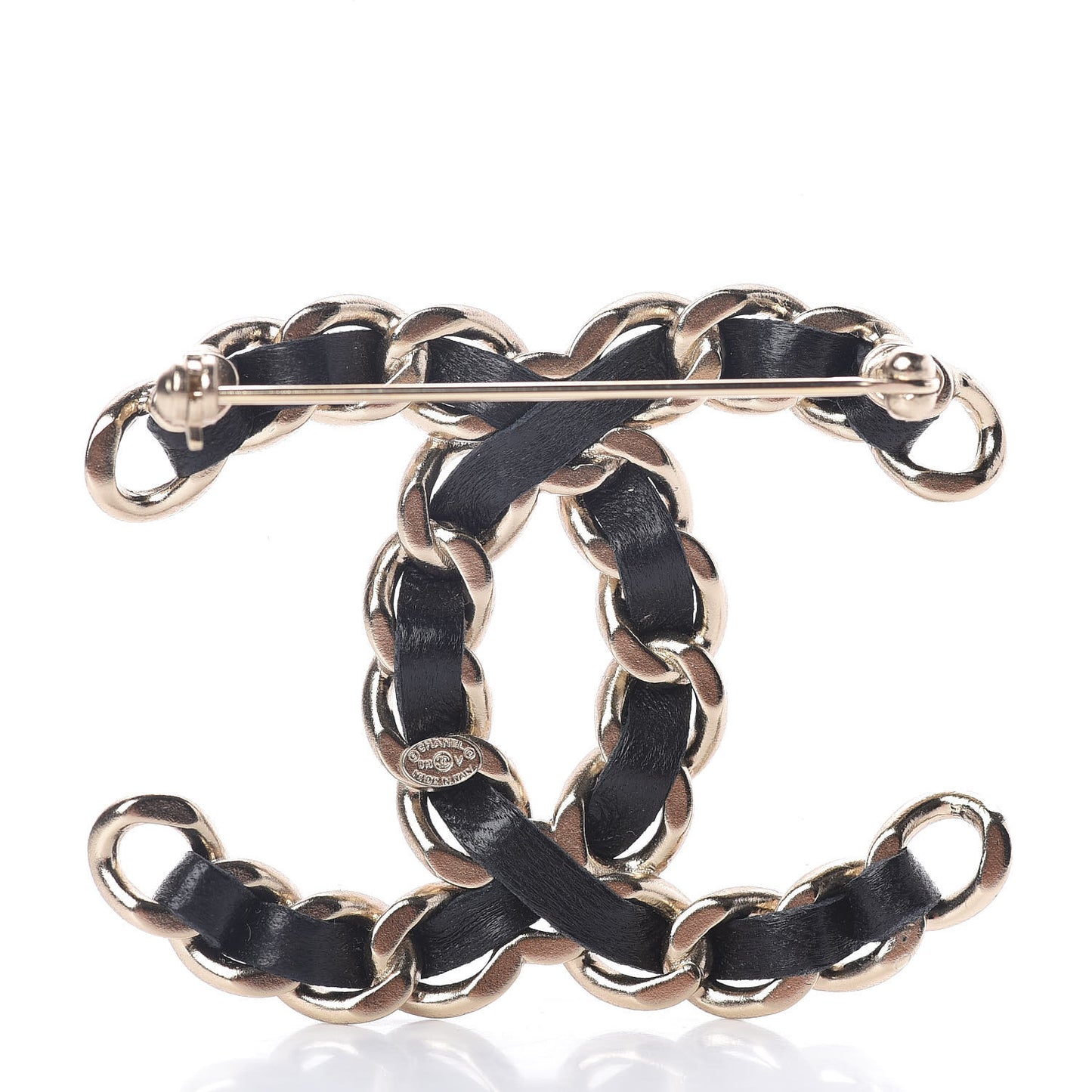Lambskin Chain CC Brooch Black Gold