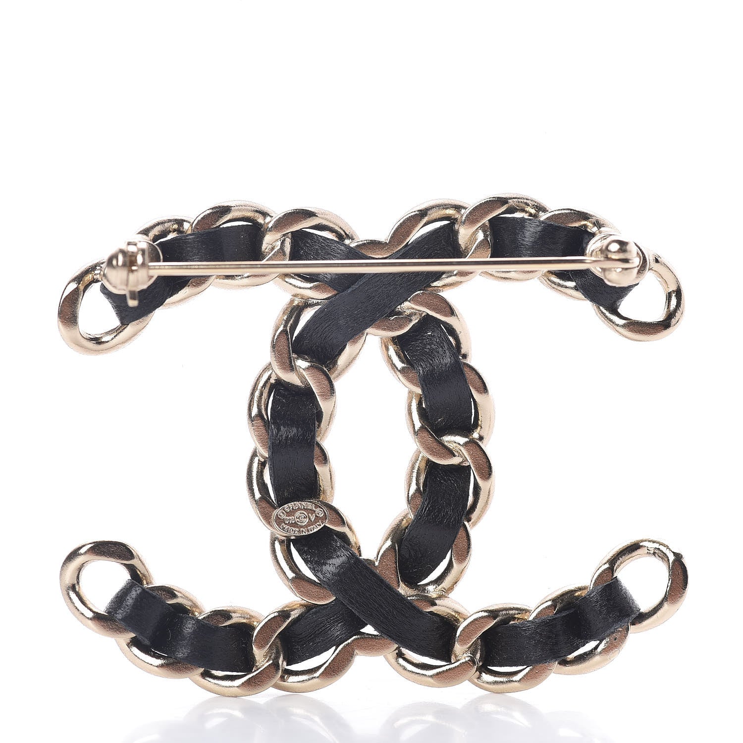 Chanel Lambskin Chain CC Brooch Black Gold 3 of 4
