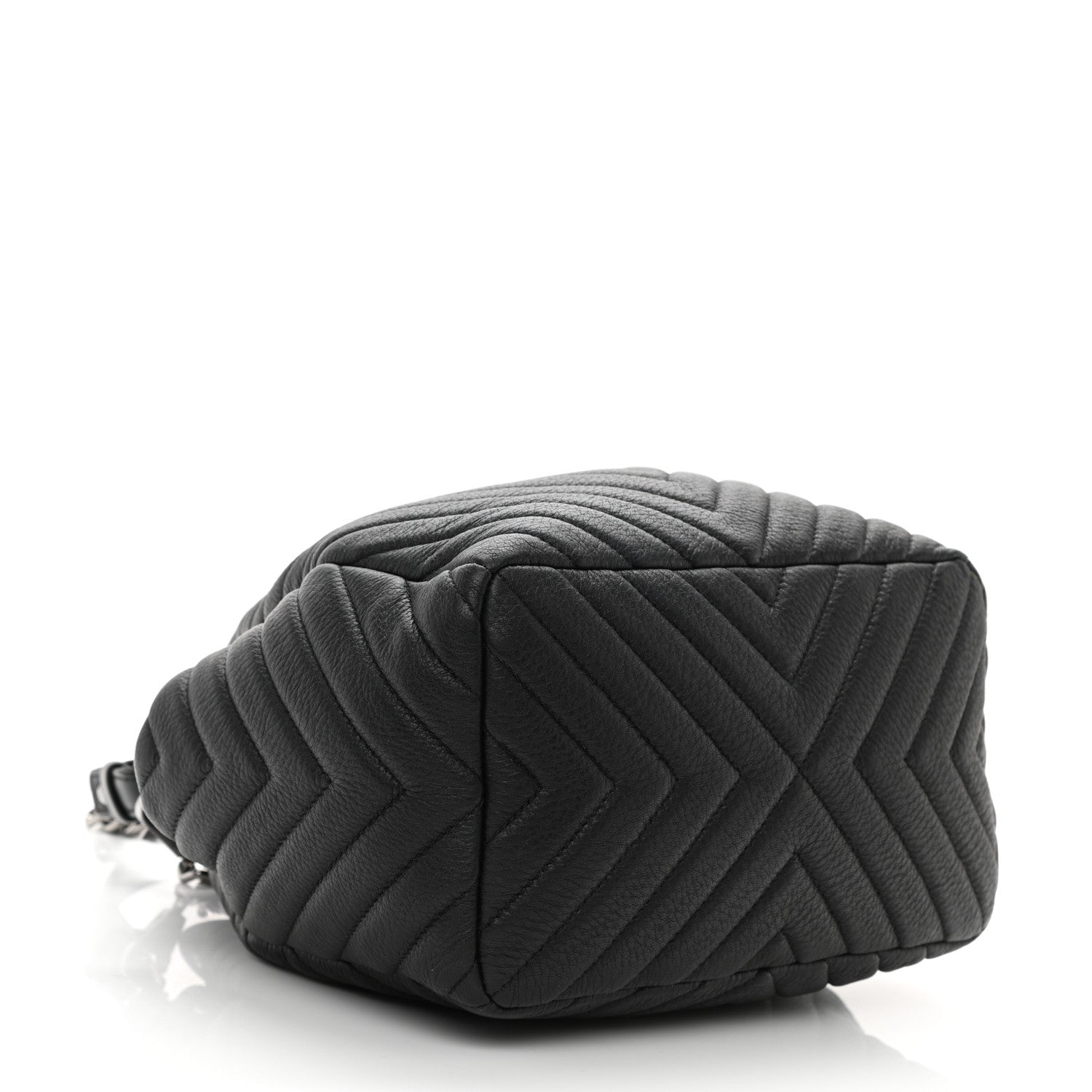 Chanel Deerskin Chevron Small CC Chain Bucket Drawstring Bag Black 3 of 10
