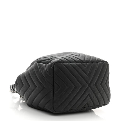Chanel Deerskin Chevron Small CC Chain Bucket Drawstring Bag Black 3 of 10