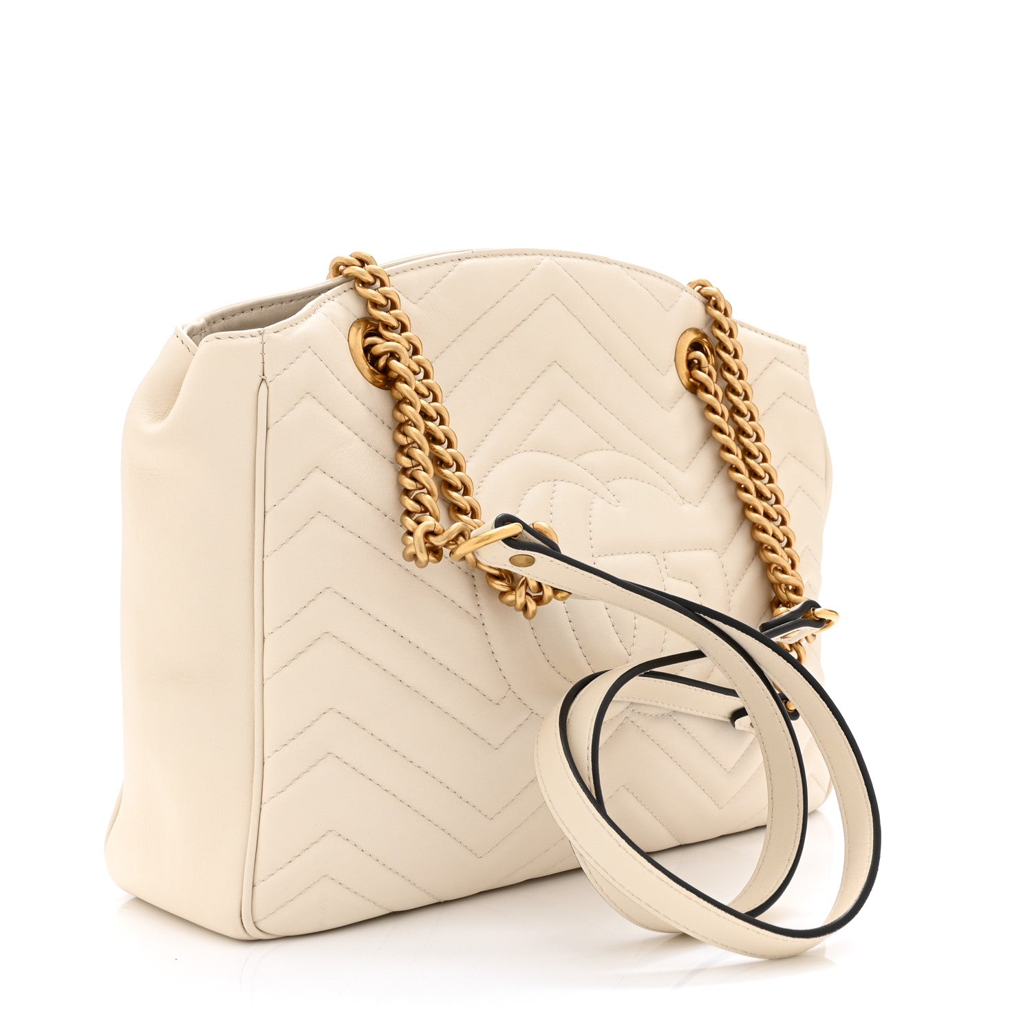 Gucci Calfskin Matelasse Medium GG Marmont Open Top Shoulder Bag White 3 of 12