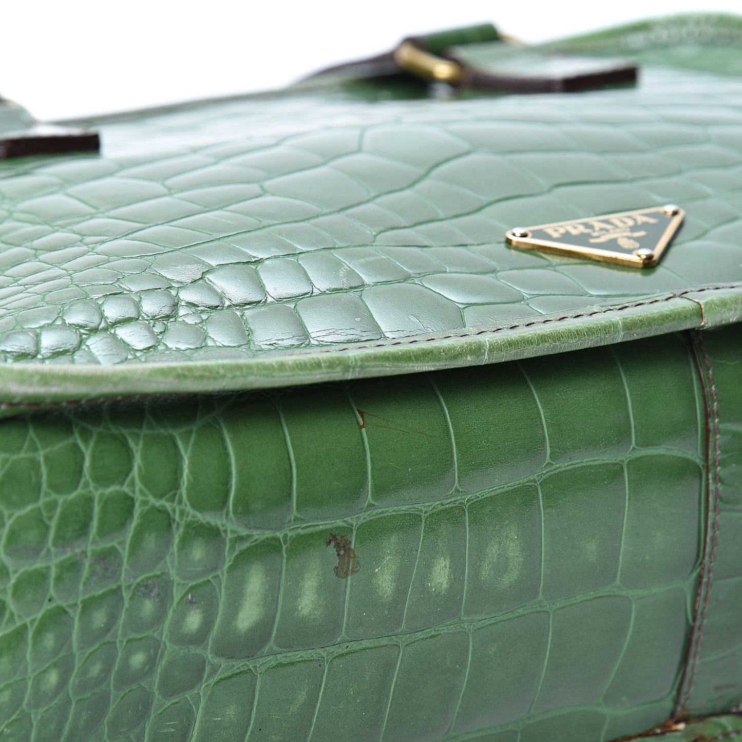 Shiny Calfskin Crocodile Embossed Double Zip Bauletto Larice