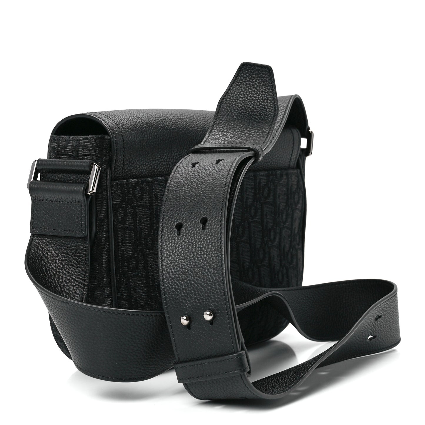 Grained Calfskin Oblique Mini Saddle Messenger Black
